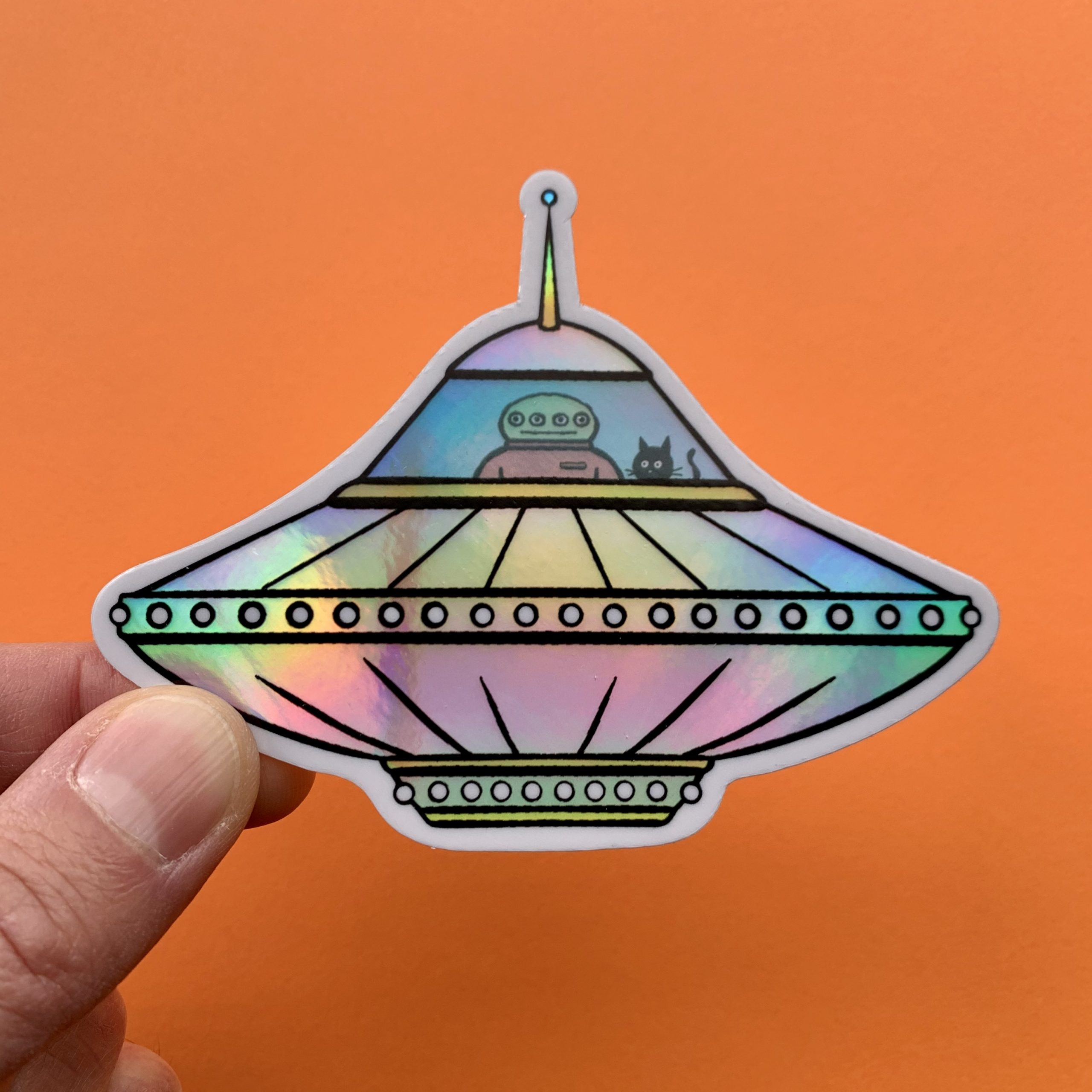 Cat in a Spaceship Holographic Sticker – Cool Groovy Funk